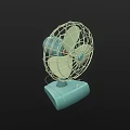 Vintage Light Blue Electric Fans With Metal Mesh Covers And Stable Base