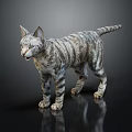 Realistic Gray Striped Reptile Standing On Black Reflective Background Surface