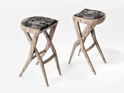 Modern Wooden Bar Stools With Crossed Legs And Textured Upholstered Seats 3d model