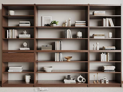 Wooden Shelf Unit With Books Decorative Items Plants Ornaments And Storage Bowls 3d model