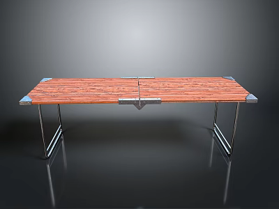 Modern Extendable Dining Table With Wood Grain Tabletop And Silver Metal Legs 3d model