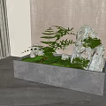Bonsai Pot Plant Indoor Decorative With Rocks Green Ferns And Square Grey Container