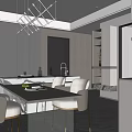Modern Restaurant Interior With Marble Dining Table Beige Chairs Wooden Panels And Pendant Lights