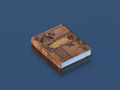 Vintage Brown Book Cover With Floral Patterns Portrait And Decorative Design 3d model
