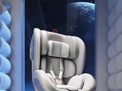 Modern Child Safety Seat In Blue Space Themed Cabin With Earth View 3d model