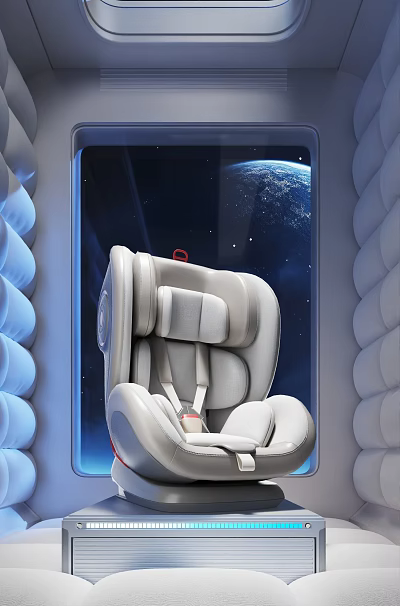 Modern Child Safety Seat In Blue Space Themed Cabin With Earth View 3d model
