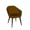 Brown Leather Single Chair With Armrest And Dark Wooden Modern Minimalist Design