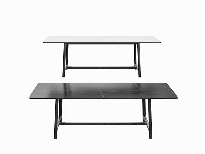 Modern Minimalist Dining Tables With White Black Tabletop And Metal Legs Design 3d model