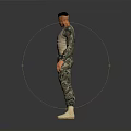 3D Male Character With Camouflage Pants Long Sleeve Shirt Holding Gun Standing On Gray Background