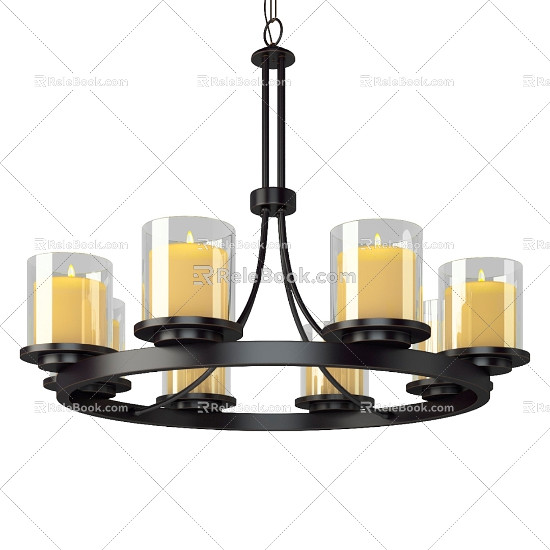 European-style chandelier American-style retro living room dining room bedroom wrought iron creative industrial candle holder round glass marble 3d model