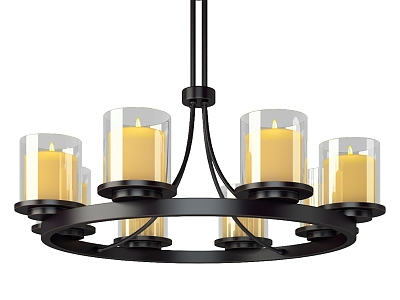 European-style chandelier American-style retro living room dining room bedroom wrought iron creative industrial candle holder round glass marble 3d model