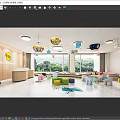 Bright Kindergarten Interior With Colorful Stools Hanging Lamps And Large Windows For Kids