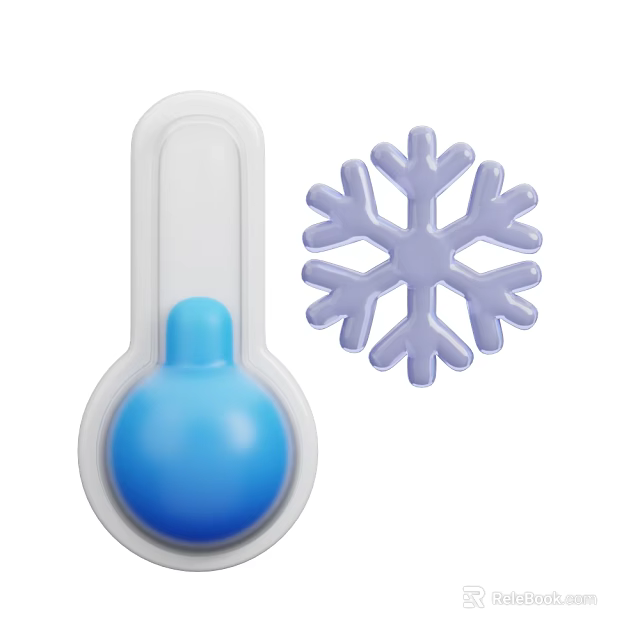 Household Temperature Control Tools With Blue Thermometer Shape And Purple Snowflake 3d model 