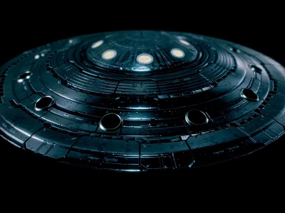 Mysterious Circular UFO With Illuminated Lights And Metallic Surface 3d model