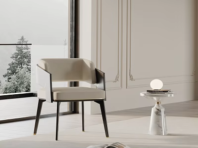 Modern Beige Upholstered Dining Chair With Black Frame And Marble Side Table 3d model