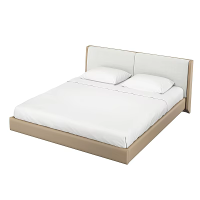Modern Double Bed With White Sheets Two Pillows And Light Headboard 3d model