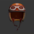 Orange And Red Striped Helmet With Round Goggles In Cartoon 3D Model Style Unique Design