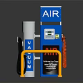 Blue Air Pump Station With VAIDE Sign Silver Pole And Yellow Rail Equipment