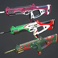 GHC Branded Colorful Tactical Weapons With Red Green Gold And White Designs