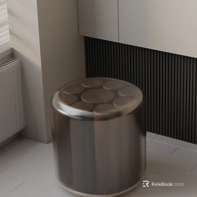 Modern Round Metal Side Table With Wood Grain Top In Interior Setting 3d model