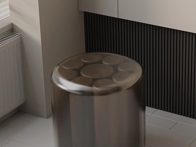 Modern Round Metal Side Table With Wood Grain Top In Interior Setting 3d model