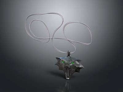 Silver Wolf Head Pendant Necklace With Green Eyes Fashion Accessory Design 3d model