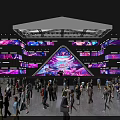 Large Indoor Multimedia Venue With Triangular LED Screen Purple Pink Lighting And Crowd 3d model
