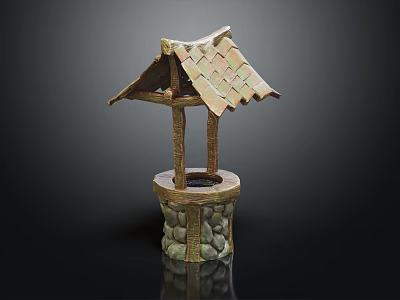 Traditional Garden Ornament With Tiled Roof Wooden Pillars And Stone Base 3d model