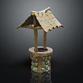 Traditional Garden Ornament With Tiled Roof Wooden Pillars And Stone Base