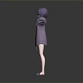 Woman With Purple Hair In Purple Hoodie Embroidered Patterns Arms Outstretched Purple Shoes Gray Background