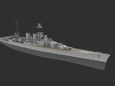 Detailed 3D Model of Warship with Turrets Upper Structure and Naval Equipment 3d model