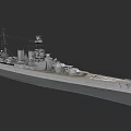 Detailed 3D Model of Warship with Turrets Upper Structure and Naval Equipment