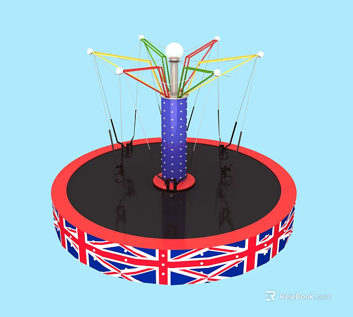 Outdoor Playground Equipment With Blue Pole White Dots Colorful Ropes Circular Platform And Union Jack Pattern 3d model 