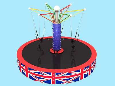 Outdoor Playground Equipment With Blue Pole White Dots Colorful Ropes Circular Platform And Union Jack Pattern 3d model