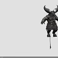 Game Movie Character With Huge Horns Muscular Build Tribal Style Outfit