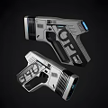 Futuristic Sci Fi Pistol With Modern Silver Design And Blue Light Features 3d model