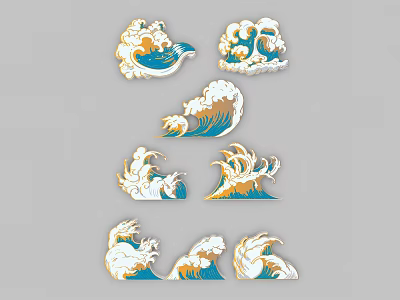 Decorative Wave Shaped Wall Decor with Blue Gold and White Design Details 3d model