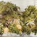 Vibrant Indoor Landscape Featuring Lush Greenery Purple Flowering Plants And Natural Decor