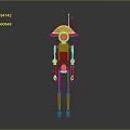 Yellow Green Robot Character With Dome Head Antenna And Long Limbs