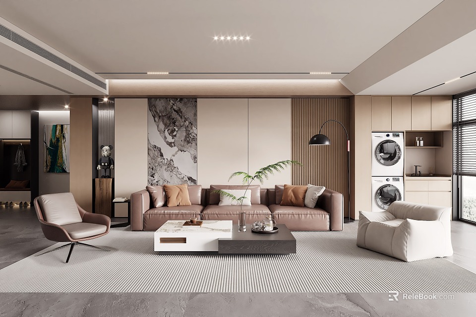 Modern Living Room Interior Design With Sofa Coffee Table Area Rug And Decorative Painting 3d model 