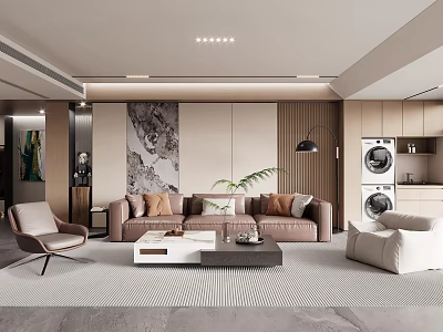 Modern Living Room Interior Design With Sofa Coffee Table Area Rug And Decorative Painting 3d model
