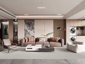 Modern Living Room Sofa Combination Sofa Background Wall Multi-Person Sofa Carpet Cream Living Room 3d model