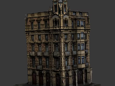 Cartoon Scene of Vintage Multistory Building With Windows Balconies And Decorative Details 3d model