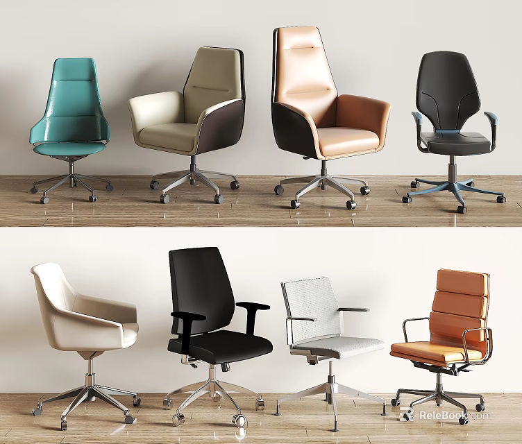 Modern Office Chair Collection Showcasing Multiple Colors And Swivel Design Features 3d model