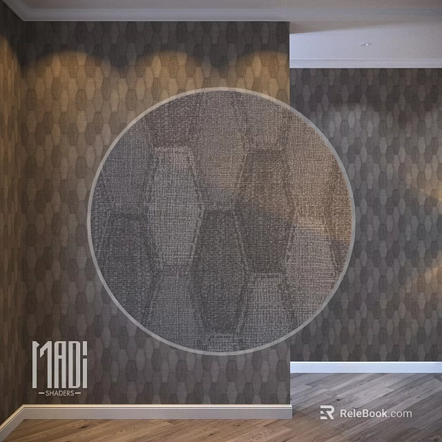 Modern Round Textured Carpet With Hexagonal Pattern And Geometric Wall Design 3d model 