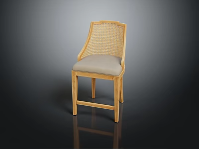 Modern Leisure Chair With Wooden Frame Woven Backrest And Light Gray Padded Seat 3d model