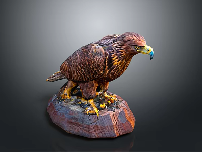 Detailed Eagle Sculpture Standing On Textured Rock Base With Realistic Features 3d model