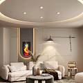 Modern Living Room Interior With White Sofas Round Coffee Table And Arched Doorway