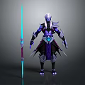 Fantasy Character Design With White Long Hair Purple Blue Ornamental Attire And Long Weapon