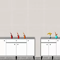 Two White Shoe Cabinets With Drawers Doors And Decorative Bottles Vases On Top